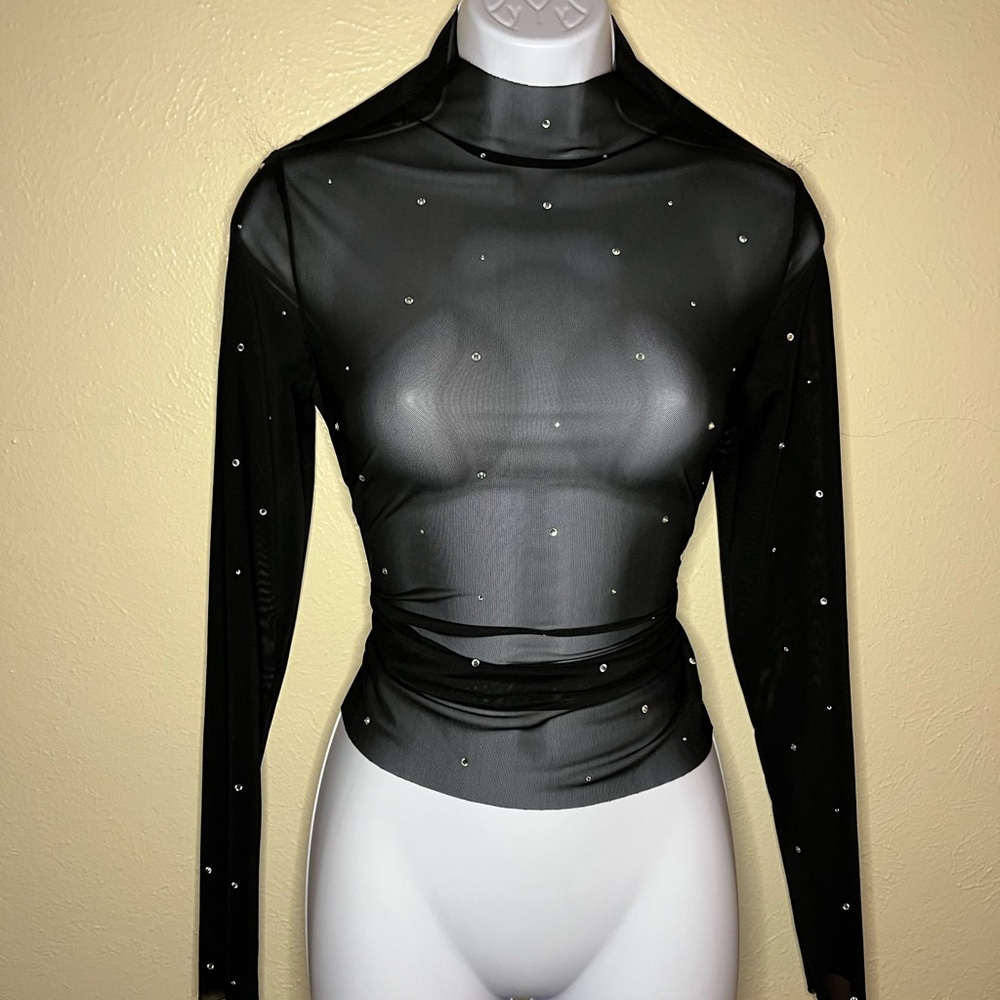Elegant Black Sheer Top with Rhinestone Accents